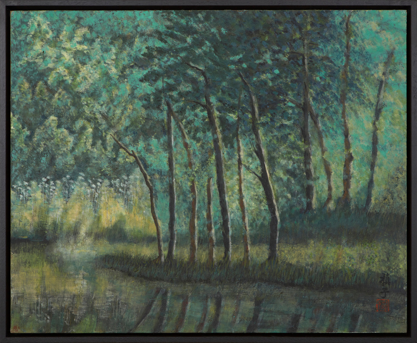 JAPANESE WOODLAND LANDSCAPE, SIGNED, OIL ON BOARD