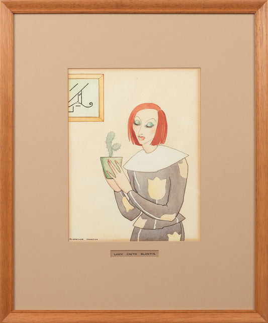 LADY CACTO BLASTIS, FLORENCE MARTIN, WATER 1908-1984, WATER COLOUR, SIGNED LOWER LEFT, IMAGE 28 x 21cm, FRAME 52 x 43cm.