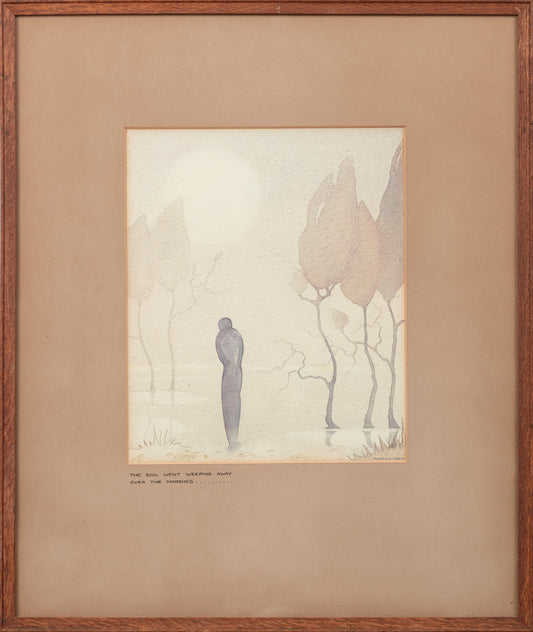 WEEPING SOUL, FLORENCE MARTIN, 1908-1984, WATER COLOUR, SIGNED LOWER RIGHT, IMAGE 23 x 28cm, FRAME 44 x 52cm.