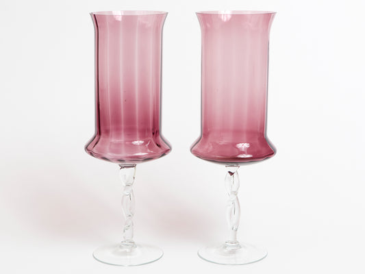 A PAIR OF MID-CENTURY TWIST STEM HURRICANE LAMPS