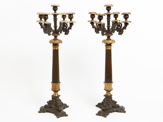 AN IMPRESSIVE PAIR OF NAPOLEON III EMPIRE  FIVE BRANCH CANDELABRA