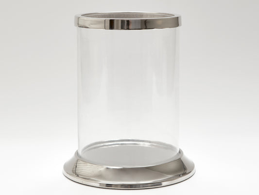 GLASS & CHROME HURRICANE LAMP, 13 x 19cm.