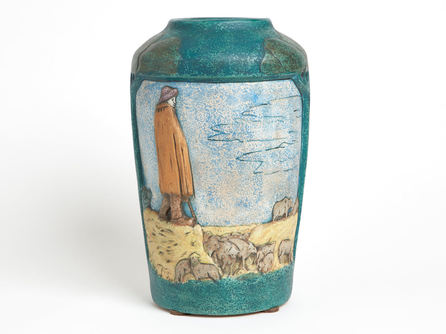 AMPHORA, BRITTANY SERIES VASE, SHEPHERD WITH SHEEP