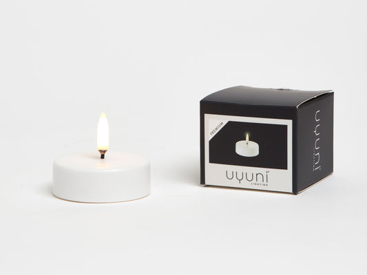 UYUNI FLAMELESS MEDIUM TEA LIGHT CANDLE, WHITE, 6.1 x 2.2cm.