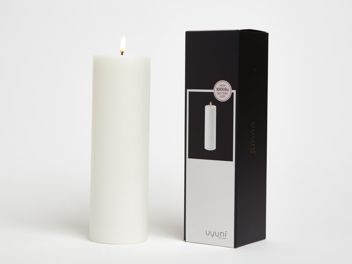 UYUNI REAL WAX FLAMELESS PILLAR CANDLE, NORDIC WHITE, 7.8 x 25.4cm.