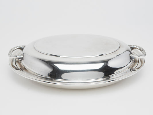 A SILVER PLATED LIDDED SERVING DISH