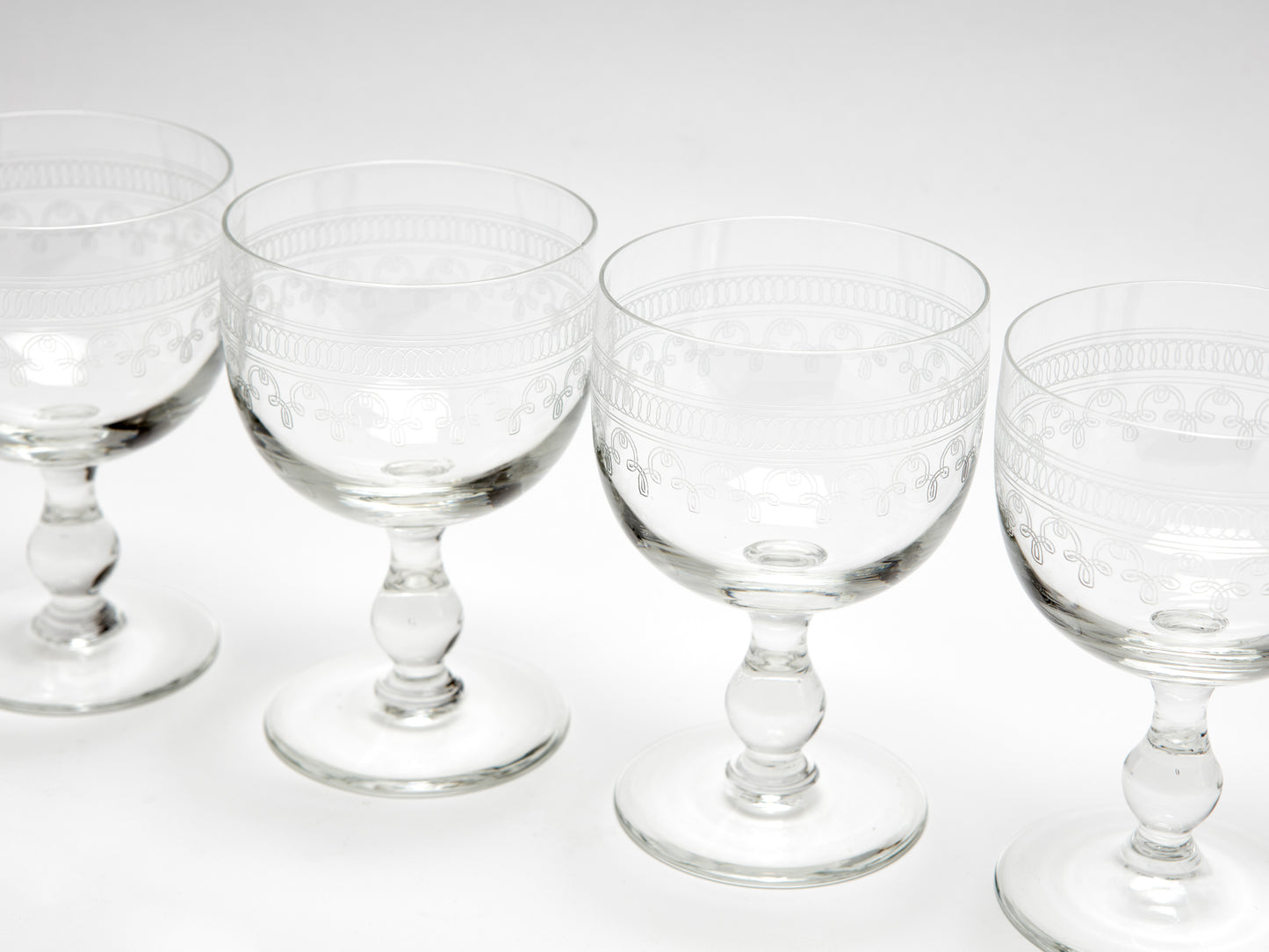 SET OF SIX ETCHED WINE GOBLETS, EARLY 20th CENTURY