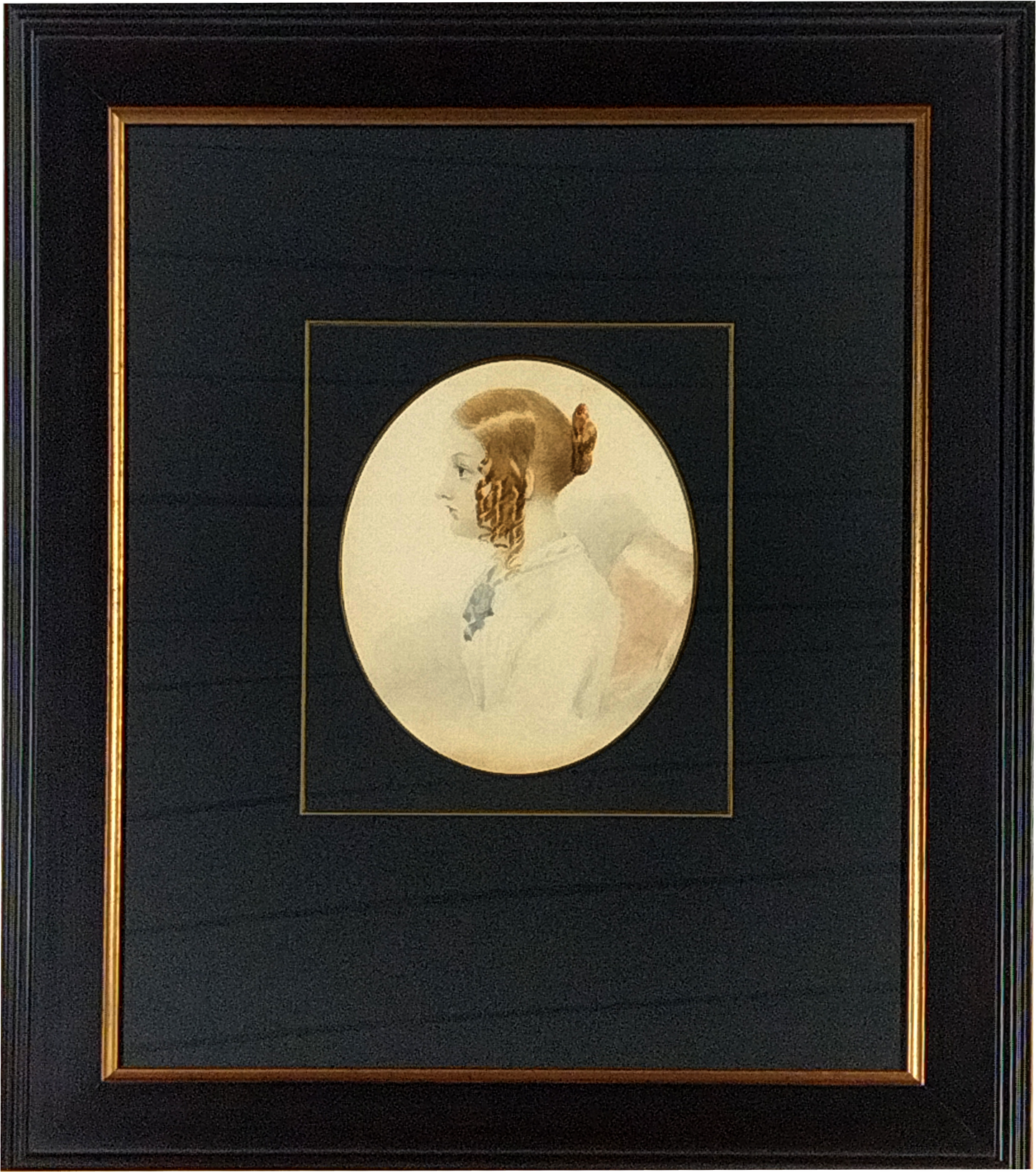 PORTRAIT OF MARY TRAPPES OF STAULEY HOUSE, WATERCOLOUR, CIRCA 1830, 16 x 14cm, RECENT CUSTOM MADE FRAME 38 x 45cm.