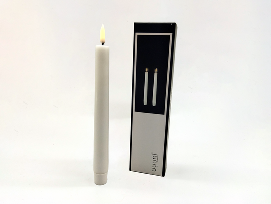UYUNI REAL WAX FLAMELESS TAPER CANDLE 2 PACK, NORDIC WHITE, 2.3 x 20cm.