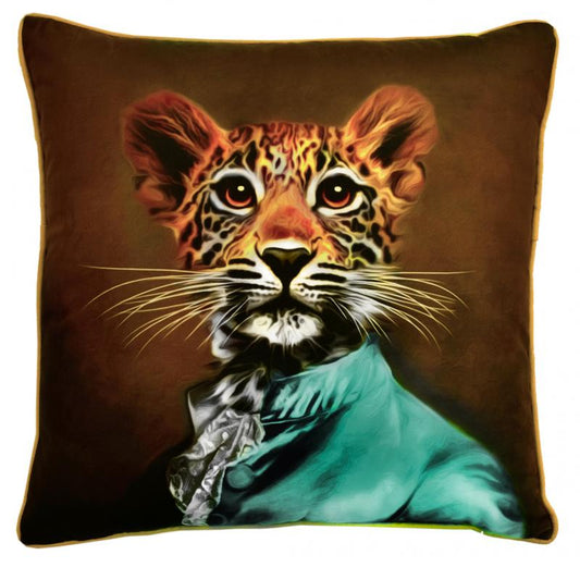 ADORABELLA, LENNY LEOPARD, PLUSH SOFT TOUCH VELVET CUSHION, 45cm SQUARE, MADE IN AUSTRALIA.