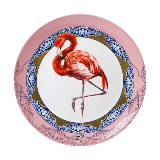 HEINEN DELFTS BLAUW WALL PLATE, MANDALA FLAMINGO, 31.5cm.