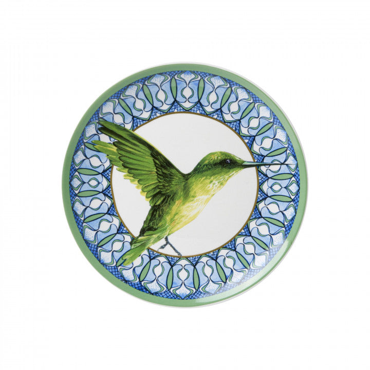 HEINEN DELFTS BLAUW WALL PLATE, MANDALA HUMMINGBIRD / KOLIBRIE, 20cm.