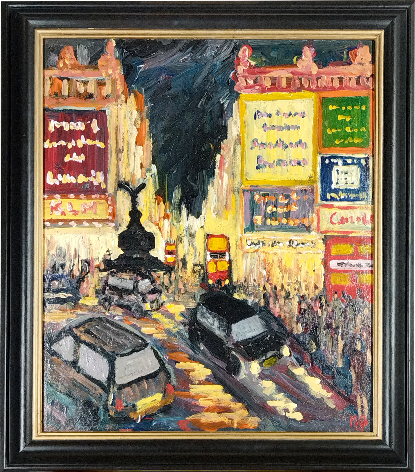 MICHAEL QUIRKE, PICCADILLY CIRCUS, OIL ON CANVAS, INITIALED LOWER LEFT, 49 x 61cm, FRAME 62 x 72cm.