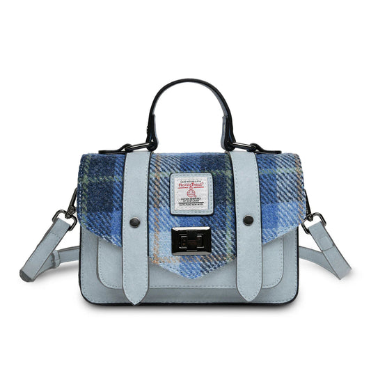 ISLANDER UK, MINI SATCHEL, BLUE HARRIS TWEED TARTAN, L:20.5cm H:14cm W:9cm