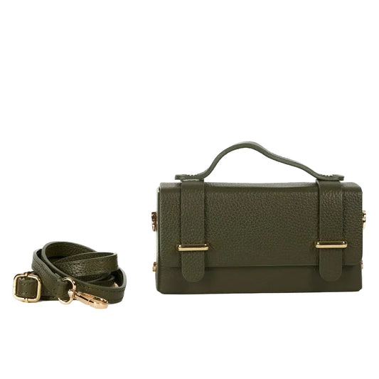 MAISON FANLI, 'MARGOT' MOSS GRAINED LEATHER CROSSBODY / CLUCH BAG, WITH DETACHABLE SHOULDER STRAP,19 x 9 x 5cm, MADE IN ITALY.