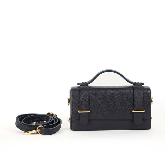 MAISON FANLI, 'MARGOT' NAVY GRAINED LEATHER CROSSBODY / CLUCH BAG, WITH DETACHABLE SHOULDER STRAP,19 x 9 x 5cm, MADE IN ITALY.