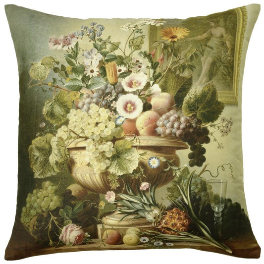 ADORABELLA, 'FLOWERS & FRUIT' SOFT TOUCH VELVET CUSHION, 45cm SQUARE, MADE IN AUSTRALIA.