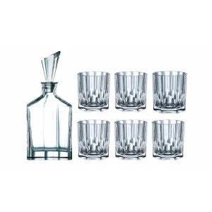SEVEN PIECE CZECH LEAD CRYSTAL DECANTER AND TUMBLER SET