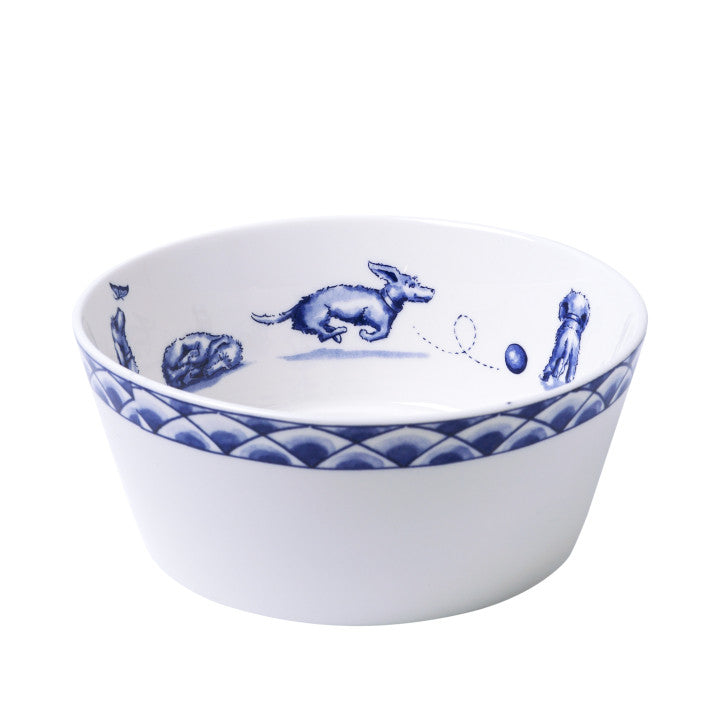 HEINEN DELFTS BLAUW, NHAAN DACHSHUND PORCELAIN FOOD BOWL, 14 x 5cm.