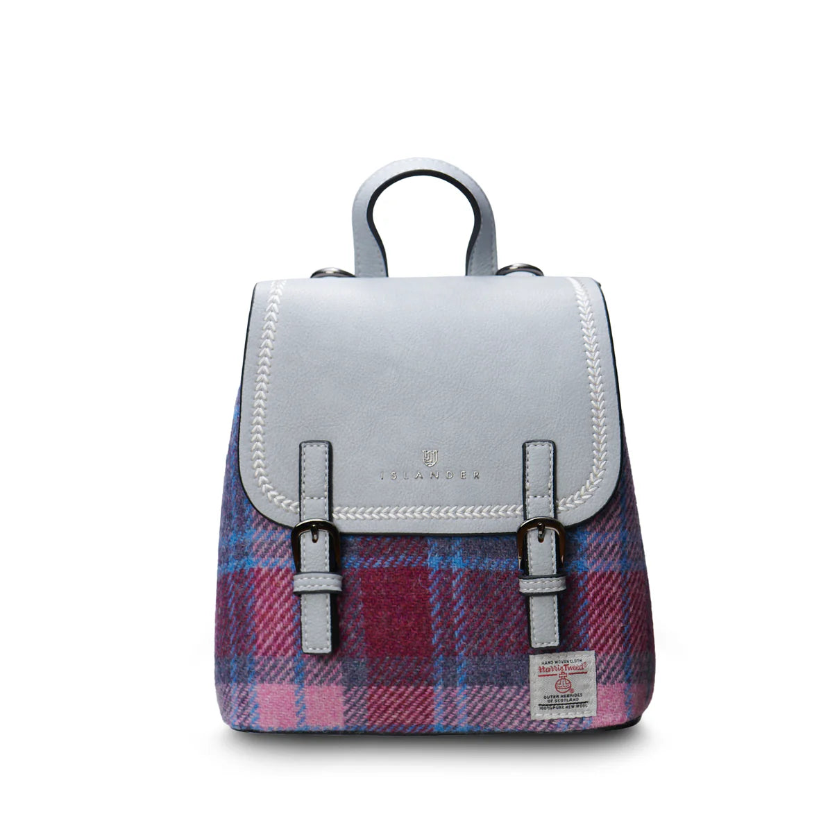 ISLANDER MINI JURA BACKPACK, PINK/BLUE HARRIS TWEED TARTAN L:20cm W:11.5cm H: 20cm