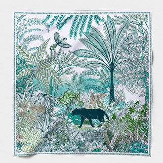 MAISON FANLI, COTTON & SILK SCARF SCARF 'PANTHER GREEN', 140cm SQUARE.