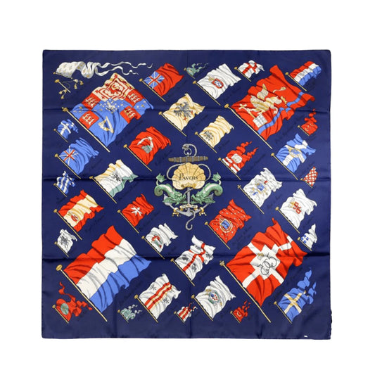 HERMÈS, SILK CARRE, PAVOIS FLAGS, 90cm SQUARE
