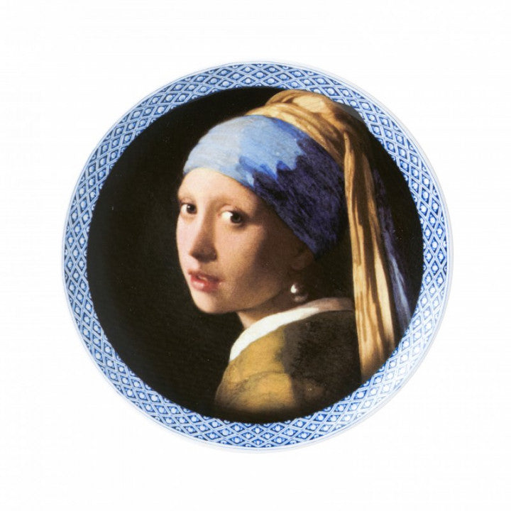 HEINEN DELFTS BLAUW WALL PLATE, MODERN GIRL WITH A PEARL EARRING, MEISJE MET DE PAREL20cm.