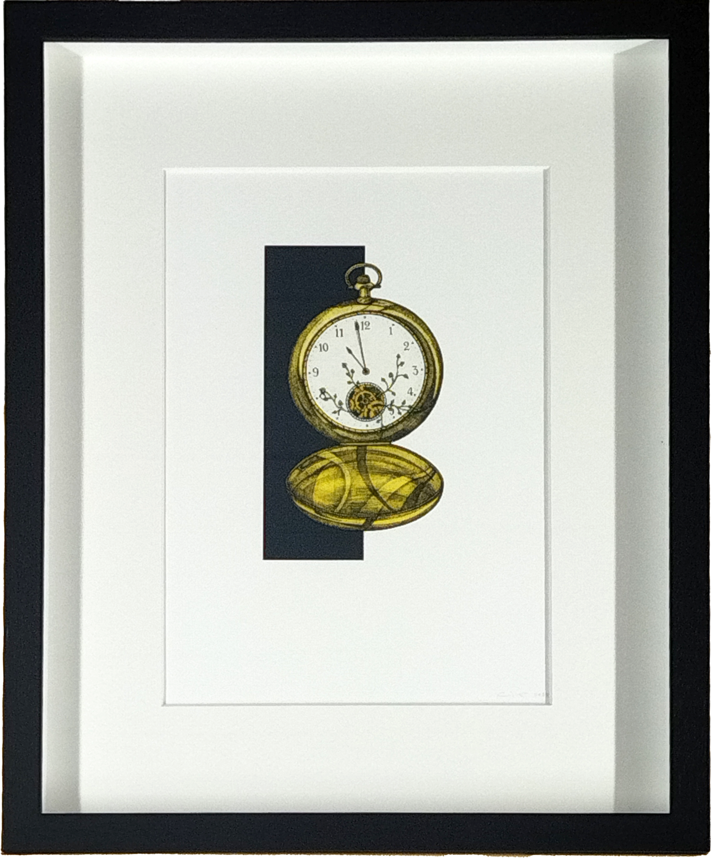 NONSENSE MAKER ORIGINAL DESIGN POCKET WATCH PRINT, 19 x 27cm, CUSTOM MADE FRAME 35 x 43cm.