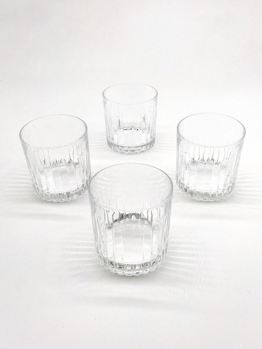 SET OF FOUR ROYAL DOULTON  WHISKEY TUMBLERS, DIAMETER 8cm, HEIGHT 9cm.