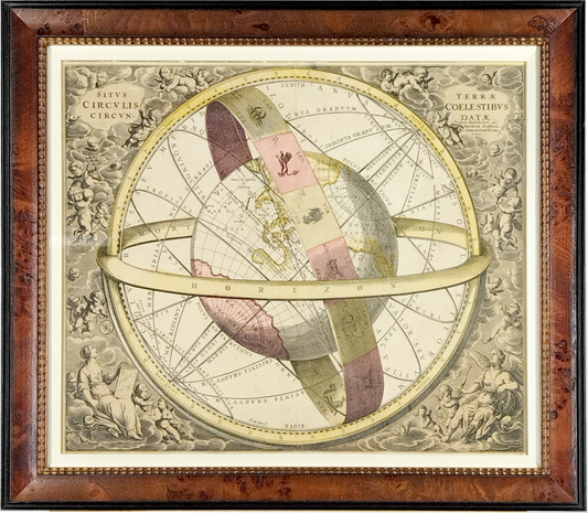 SITVS CIRCVLIS CIRCVM, VINTAGE FRAMED COLOURED LITHOGRAPH, IMAGE 49 x 40cm, FRAME 61 x 64cm.