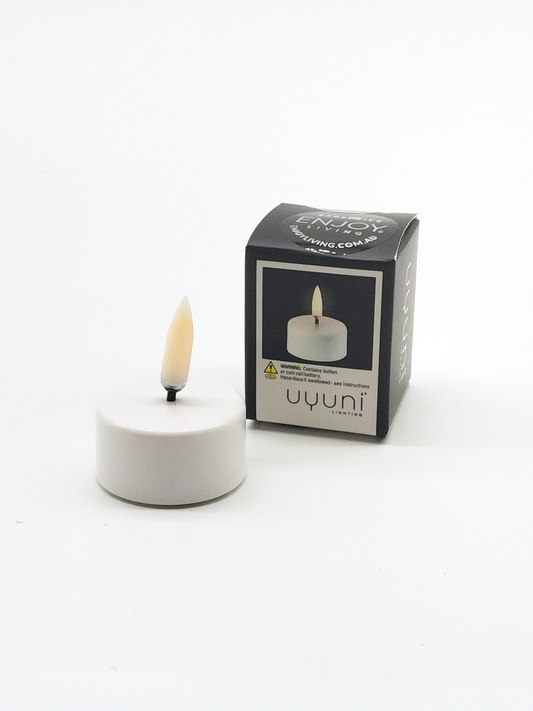 UYUNI FLAMELESS TEA LIGHT CANDLE, WHITE, 3.8 x 1.9cm.