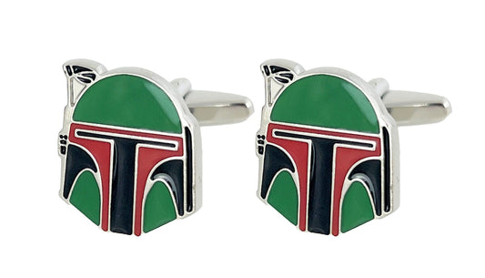 ENAMEL MANDALORIAN ENAMEL CUFFLINKS, SWIVEL BACKS, WITH BOX.