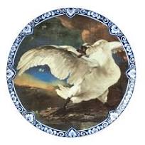 HEINEN DELFTS BLAUW  WALL PLATE, THE THREATENED SWAN, 31.5cm.