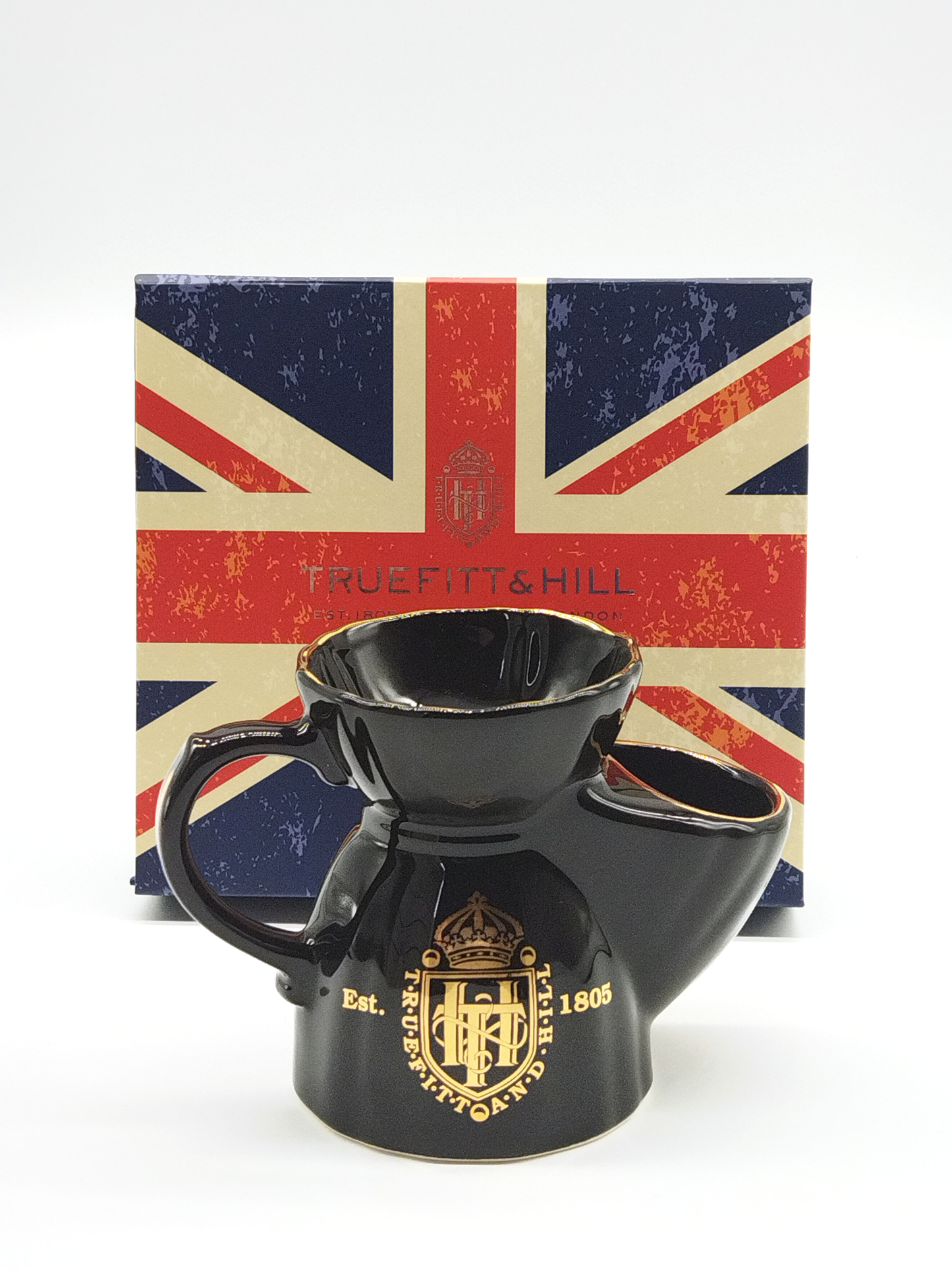 TRUEFITT & HILL TRADITIONAL BONE CHINA SHAVING MUG, SLATE WITH GOLD DETAIL, MADE IN THE UK