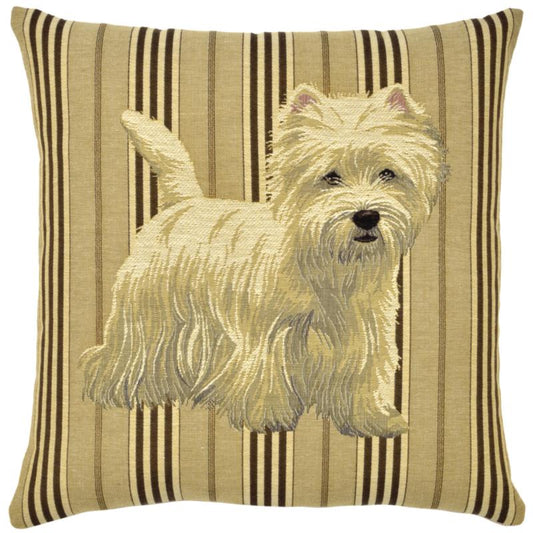 ADORABELLA, WESTIE TERRIER, JACQUARD FABRIC CUSHION, 45cm SQUARE, MADE IN AUSTRALIA.