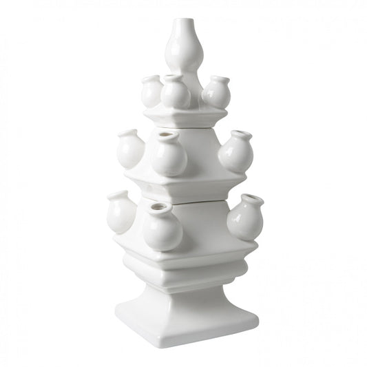 HEINEN DELFTS BLAUW,  DELFT-WHITE THREE TIER TULIP VASES, TOTAL HEIGHT 40cm.