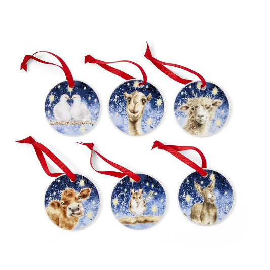 ROYAL WORCESTER WRENDALE DESIGNS ‘NATIVITY’ DECORATIONS, SET OF SIX, 7cm, BOXED.