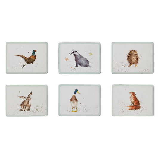 WRENDALE DESIGNS, 'WOODLAND ANIMALS' SET OF SIX PLACEMATS, 30.2 x 23cm, WITH MATCHING COASTERS, 10.5cm square.