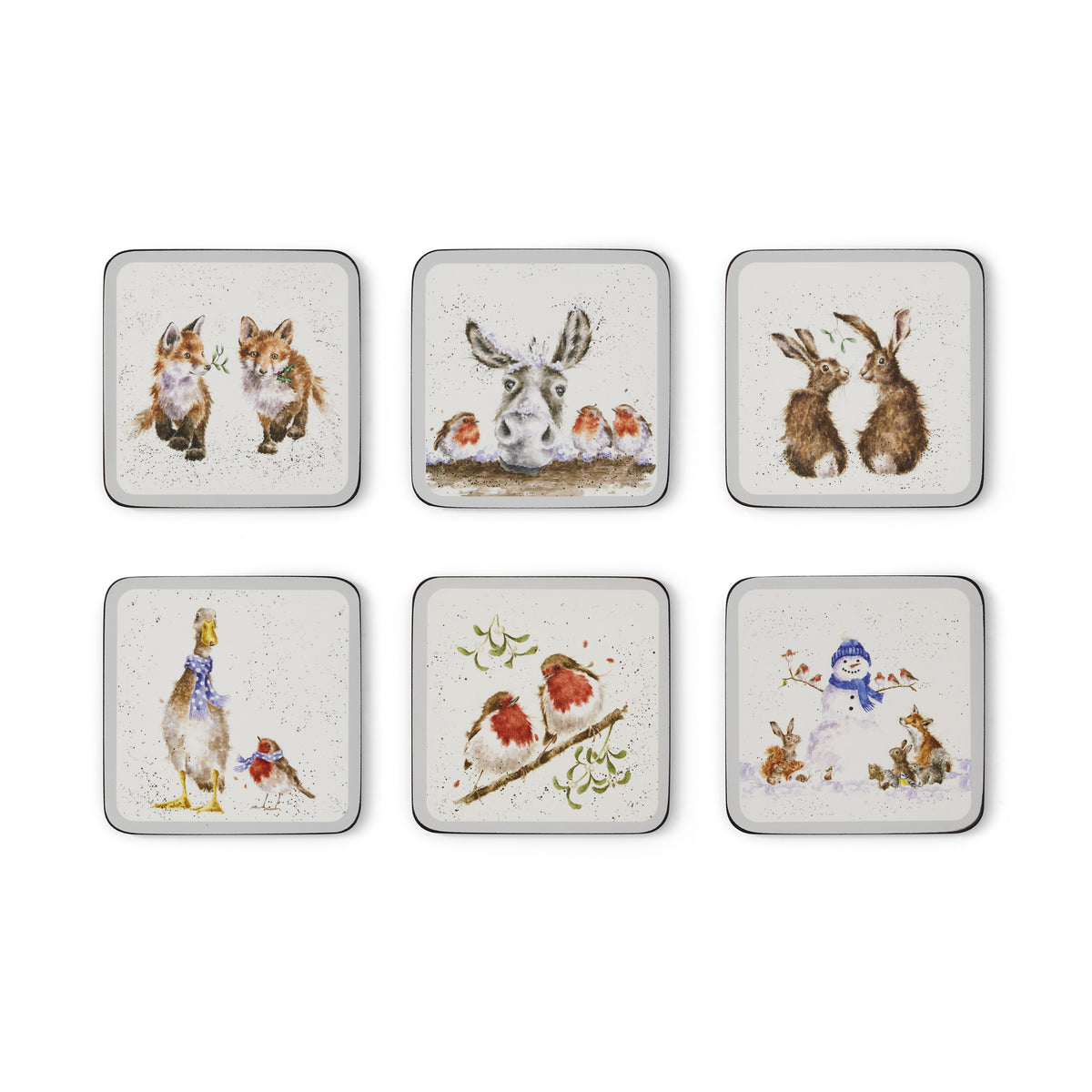 WRENDALE DESIGNS, BY HANNAH DALE, CHRISTMAS WOODLAND ANIMALS, SET OF SIX COASTERS, 10.5cm