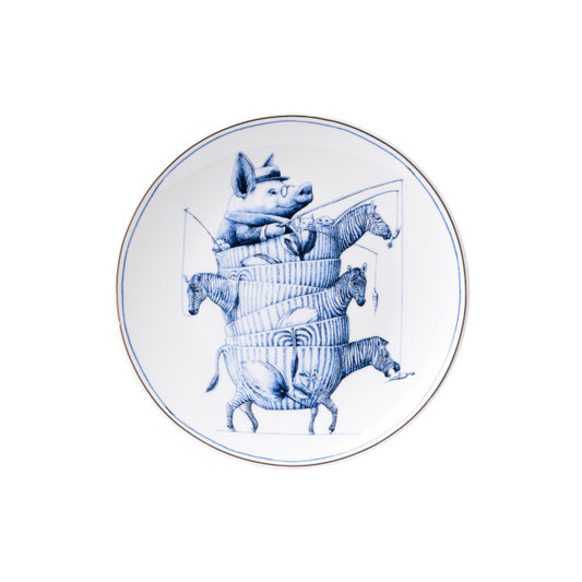 HEINEN DELFTS BLAUW WALL PLATE, REDMER HOEKSTRA, DELFT BLUE ZEBRA, 20.5cm.