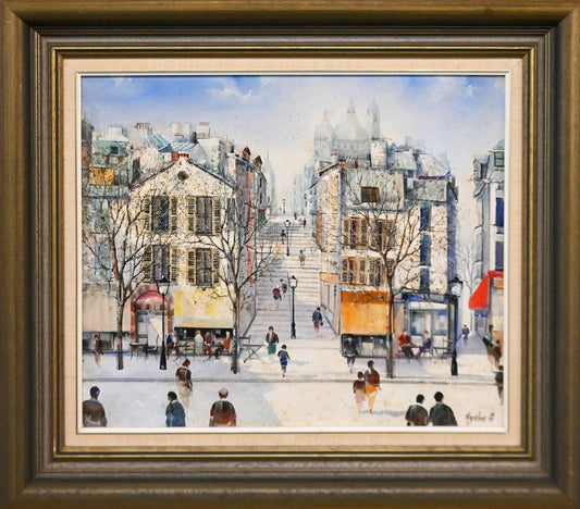 PARIS STREET STREET SCENE, OIL ON CANVAS-BOARD, SIGNED LOWER RIGHT, 49.5 x 60cm, FRAME 71 x 81cm.
