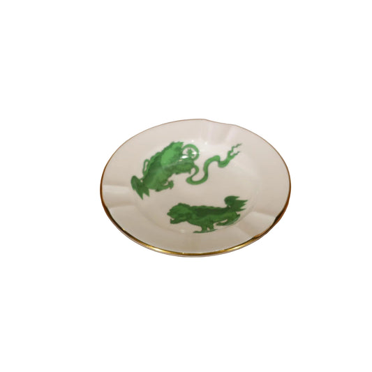 WEDGWOOD, ‘GREEN CHINESE’ TIGERS’ PORCELAIN ASHTRAY, DIAMETER 11cm, MADE IN ENGLAND.