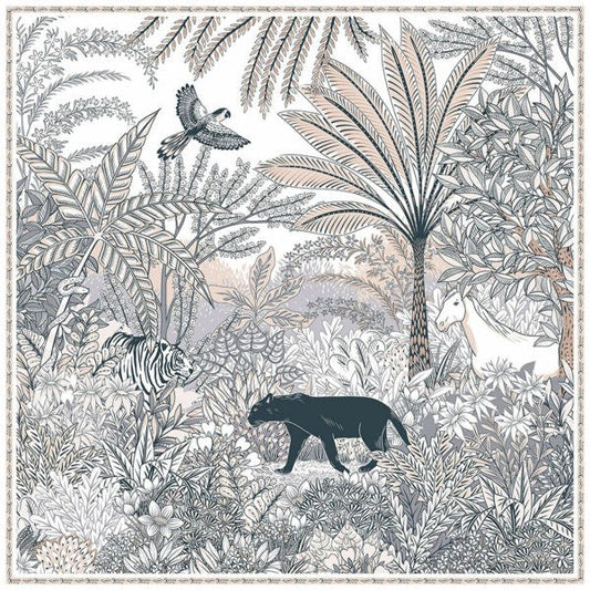 MAISON FANLI, PANTHER GREY SILK SCARF, 50cm SQUARE.