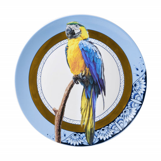 HEINEN DELFTS BLAUW WALL PLATE, MANDALA PARROT, PAPEGAAI 31.5cm.