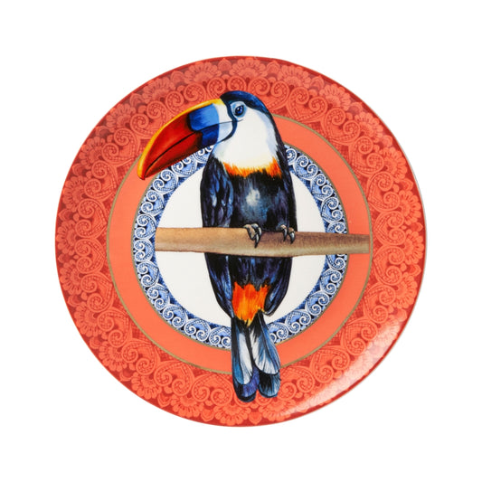 HEINEN DELFTS BLAUW WALL PLATE, MANDALA TOUCAN, 'TOEKAN' 26cm.