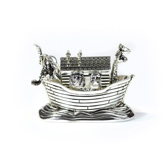 SILVER PLATED MUSICAL NOAH'S ARK, PLAYS BRAHMS LULLABY, 8 x 5 x 6cm.
