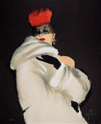 RENE GRUAU, 1909-2004, LA TOQUE ROUGE, ORIGINAL LITHOGRAPH ON VELIN D'ARCHES PAPER, 61 x 48.5cm.
