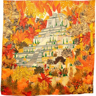 MAISON FANLI, 'TROPICAL TEMPLE ORCHER' SILK SQUARE SCARF, 50cm SQUARE.