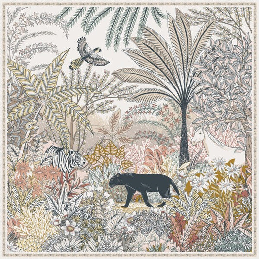MAISON FANLI, PANTHER NIGHT SILK SCARF, BEIGE NIGHT, 90cm SQUARE.