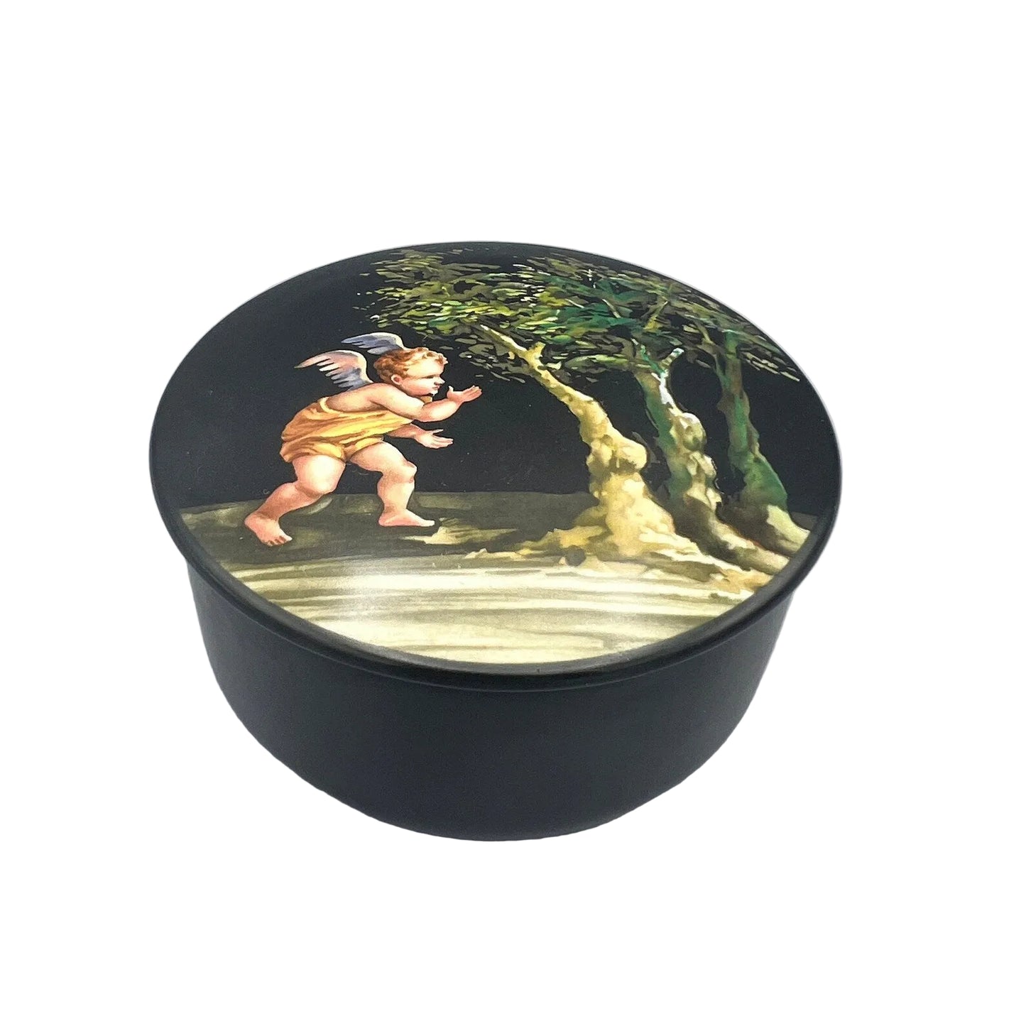VILLEROY & BOCH, VITRO-PORECELAIN 'POMPEII' CHERUB MOTIF TRINKET BOX, DIAMETER 95cm.
